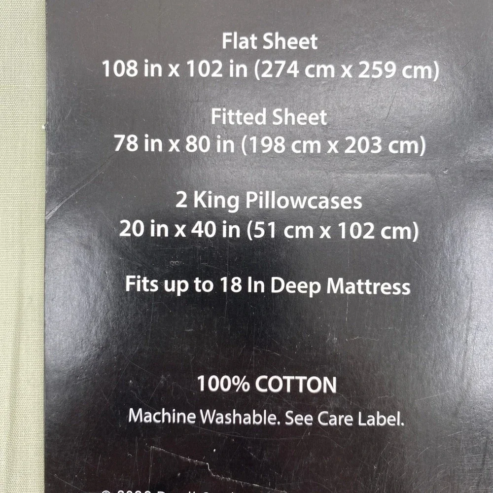 DwellStudio Sheet Set King Sage Green 100% Cotton Percale Brushed Earthy